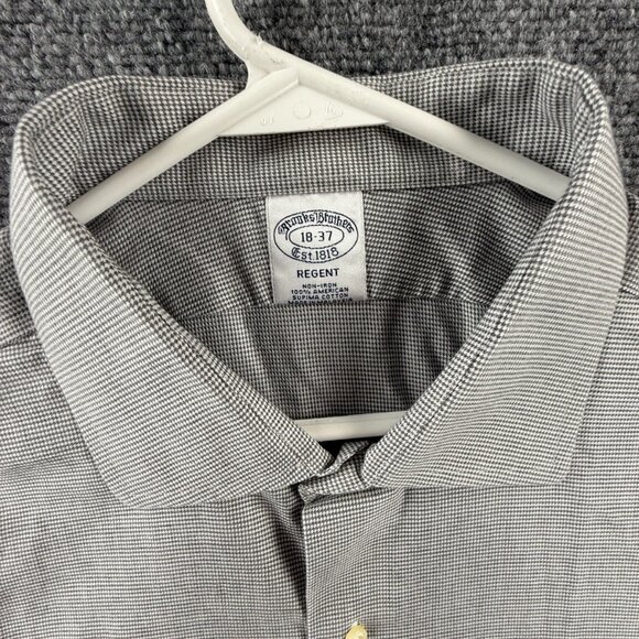 Brooks Brothers Regent Non-Iron 18 37 Check Cotton Gray Office Long Sleeve Shirt - Picture 10 of 14